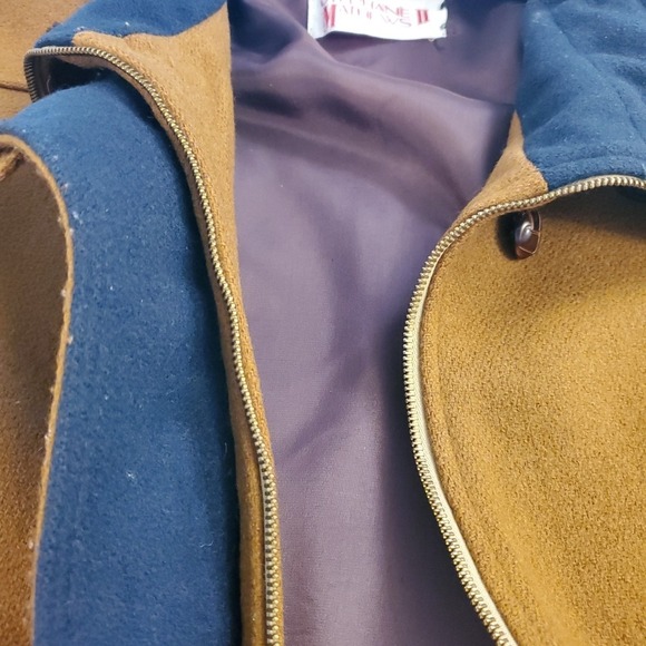 Vintage Stephane Mathews II Tan Green Wool Blend Coat Womens XL 80's Two Tone - Picture 6 of 10